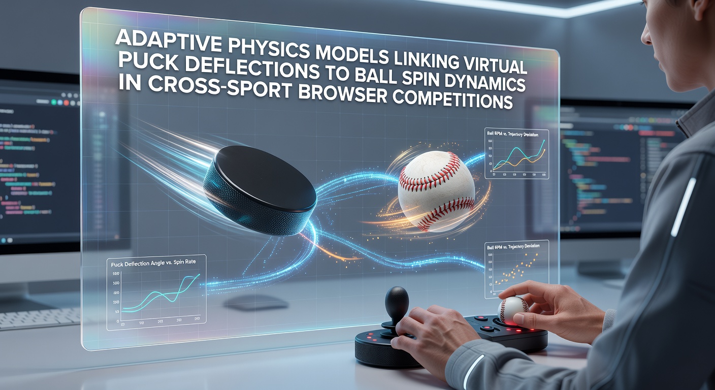 Visualization of adaptive physics models showing puck deflections influencing ball spin in cross-sport browser simulations