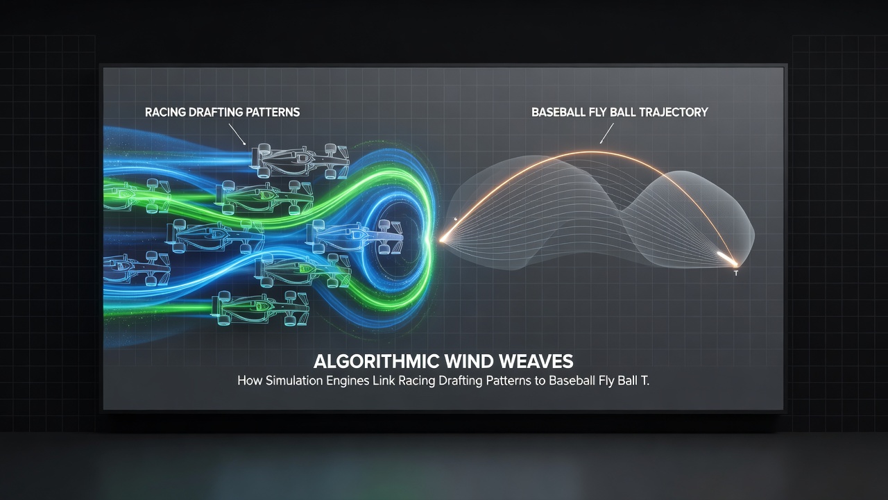 Detailed view of physics engine layers mapping vehicle drafting vectors to baseball trajectory adjustments in shared multiplayer simulations