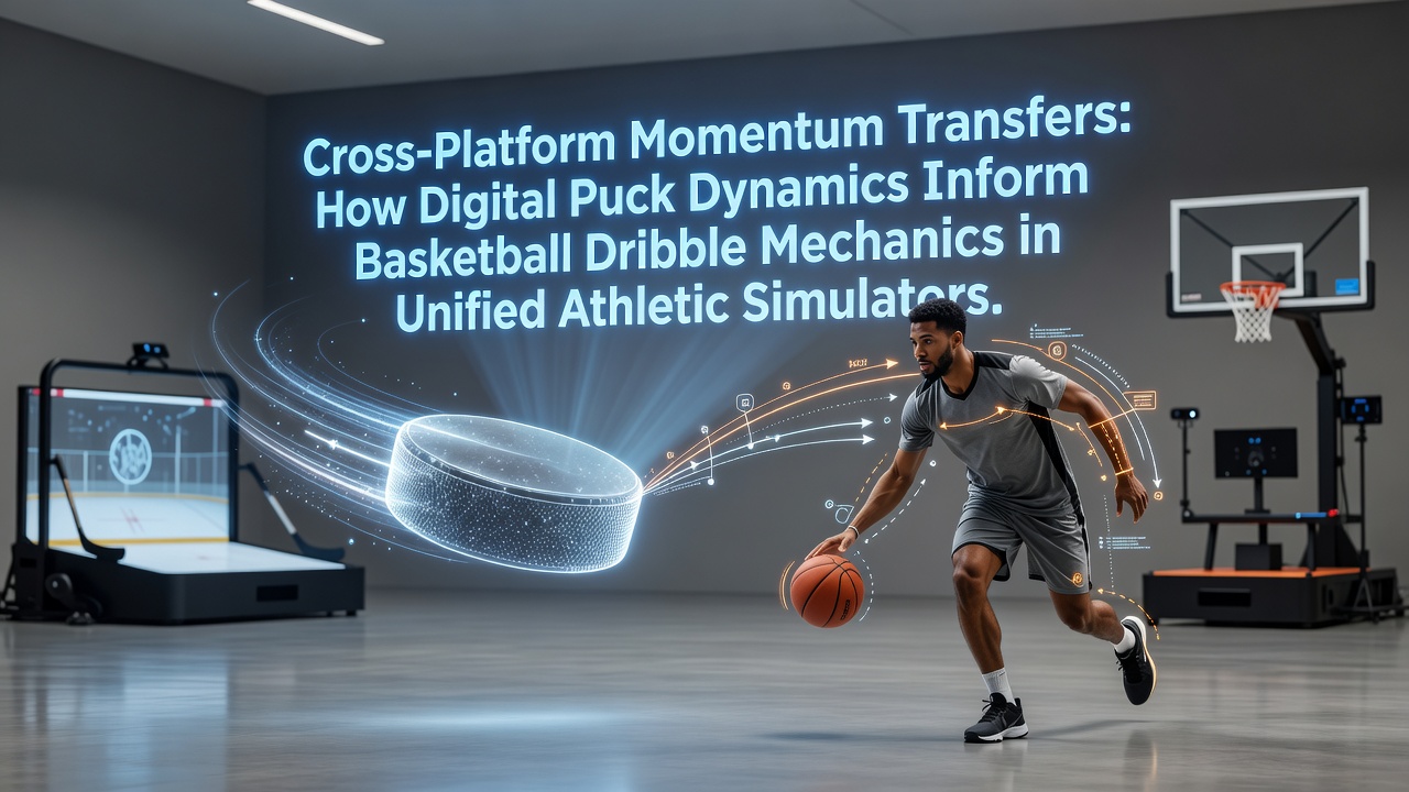 Illustration of momentum transfer between hockey puck and basketball in a unified simulator interface