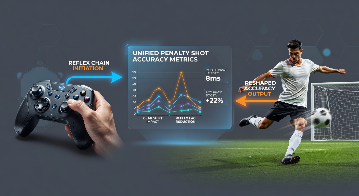 Browser interface demonstrating gear shift timing data transferred to soccer penalty kick accuracy metrics