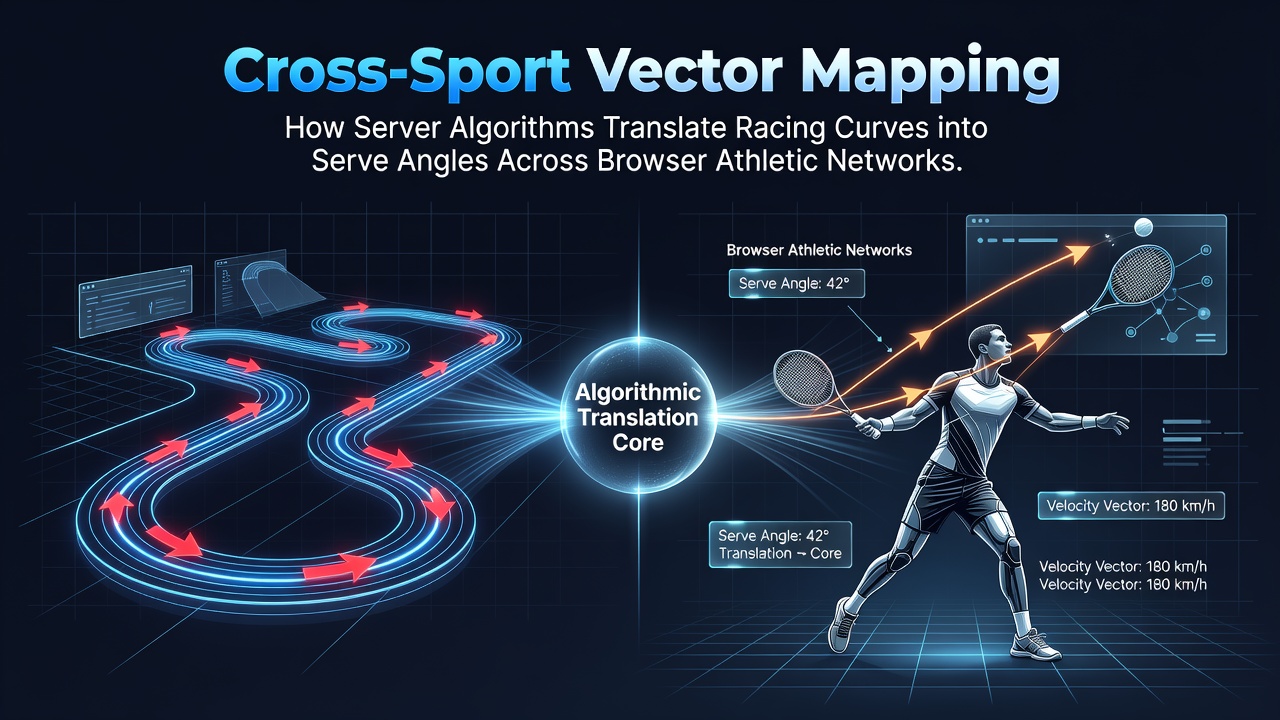 Server-side vector mapping diagram showing racing curve data translated into tennis serve angles within browser athletic networks
