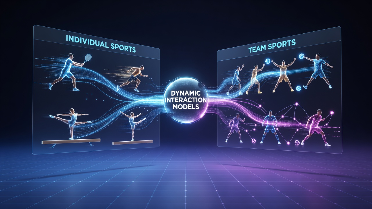 Illustration of virtual multiplayer arenas blending individual and team sports dynamics