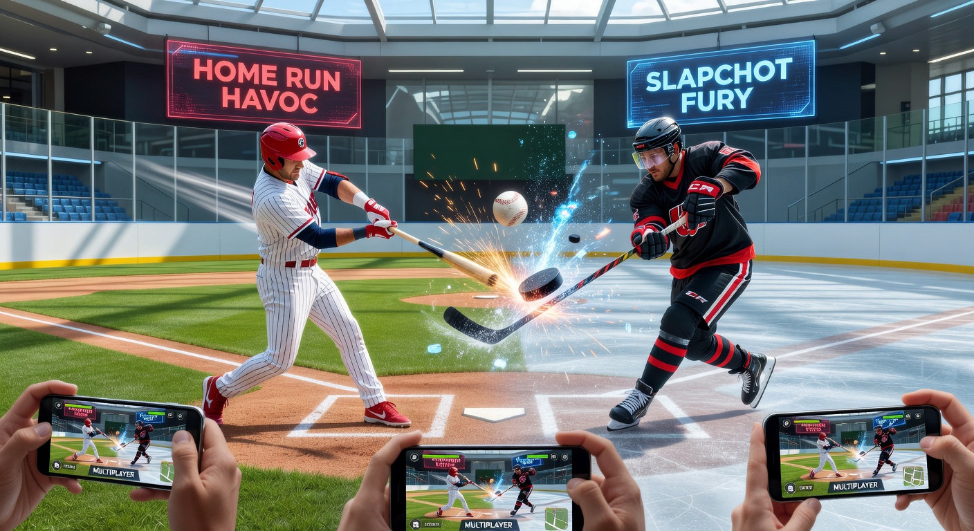 Close-up of a Fusion Fields slapshot home-run exploding through arena goals amid cheering avatars and particle effects