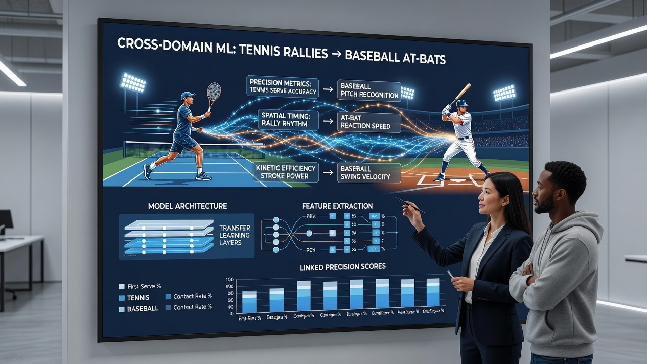 Athletes reviewing cross-sport analytics dashboards generated by machine learning software