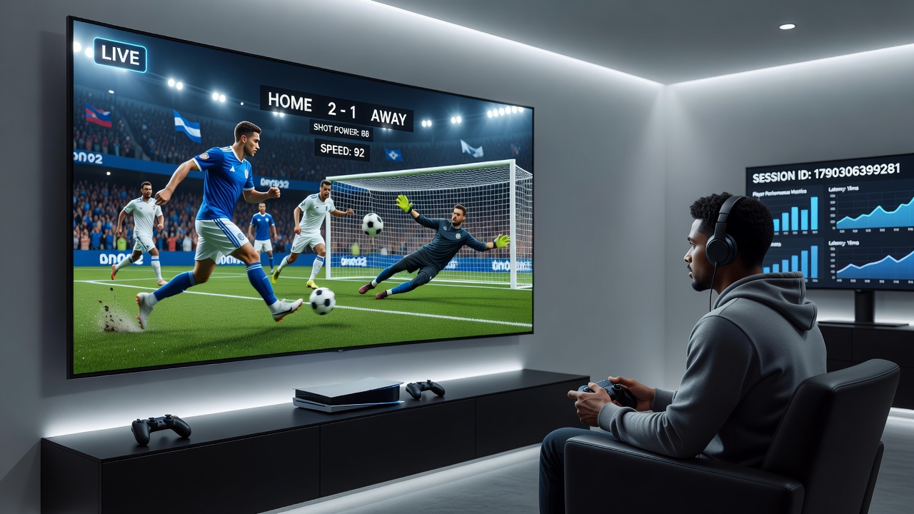Multiplayer interface showing real-time sports competition with chat and leaderboard elements