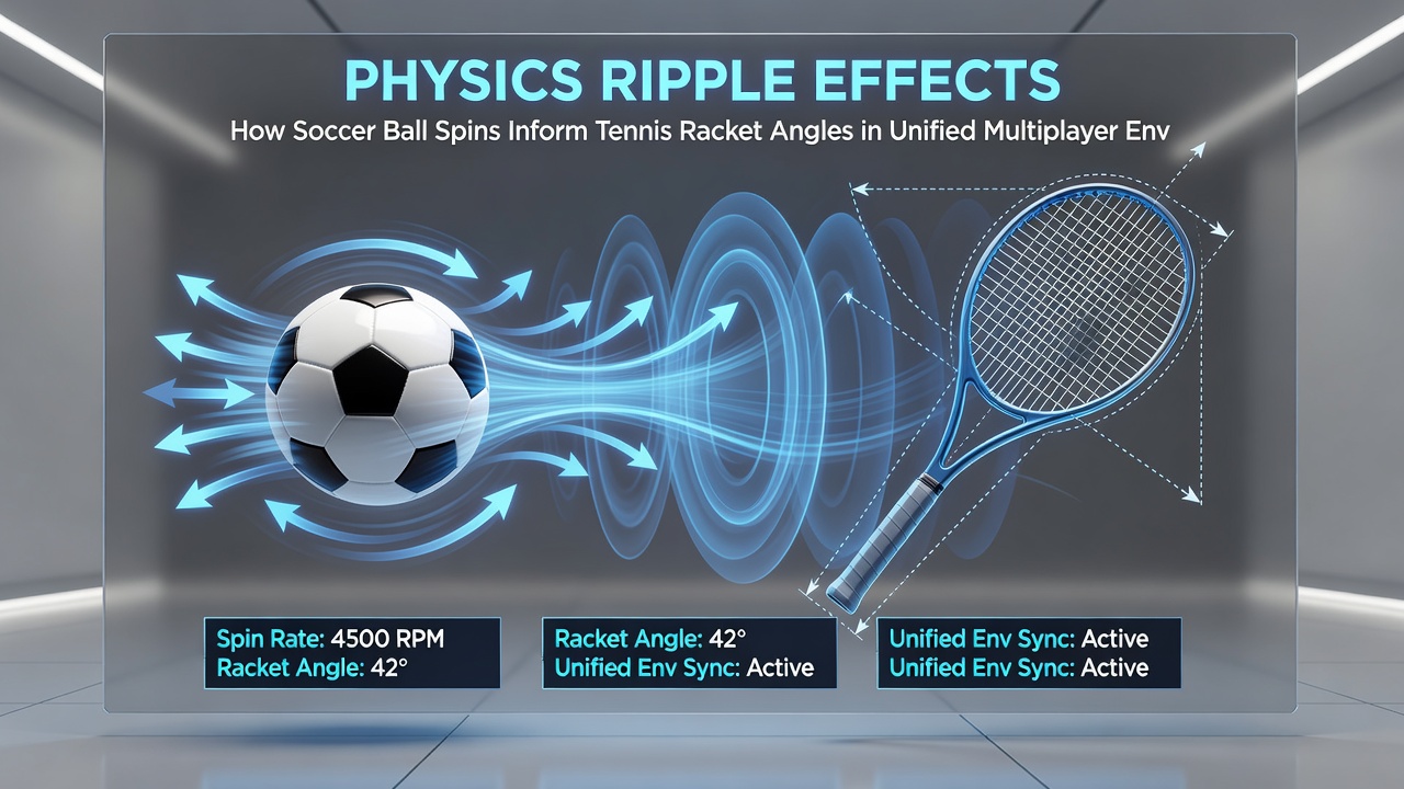 Screenshot of multiplayer interface displaying real-time physics overlays for ball spin and racket angle adjustments