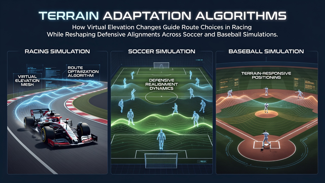 Digital rendering of elevation-based route optimization in a racing simulation environment