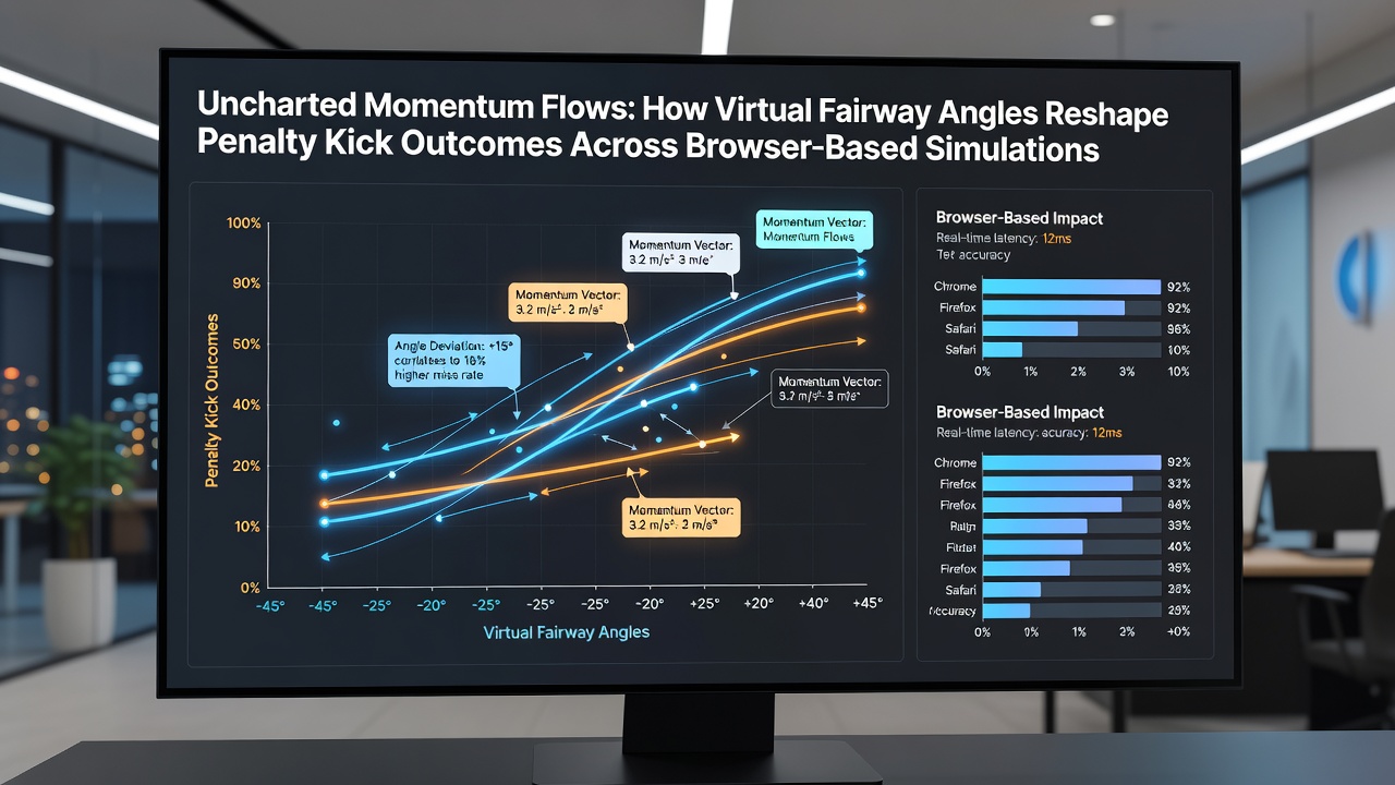 Multiplayer arena interface showing momentum flow data between golf fairway angles and soccer penalty kick vectors
