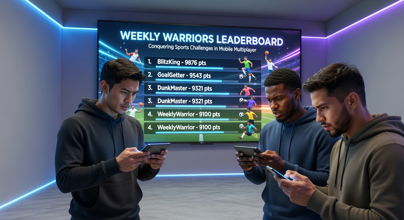 Close-up of a leaderboard on a mobile screen displaying weekly sports challenge rankings, with players' avatars and scores
